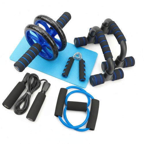 Kit de fitness para casa: rueda abdominal, comba y soportes de flexiones