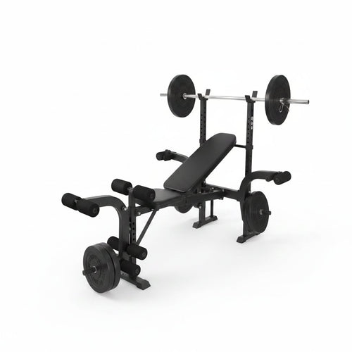 Banco de pesas multifunción con soporte y curl de piernas