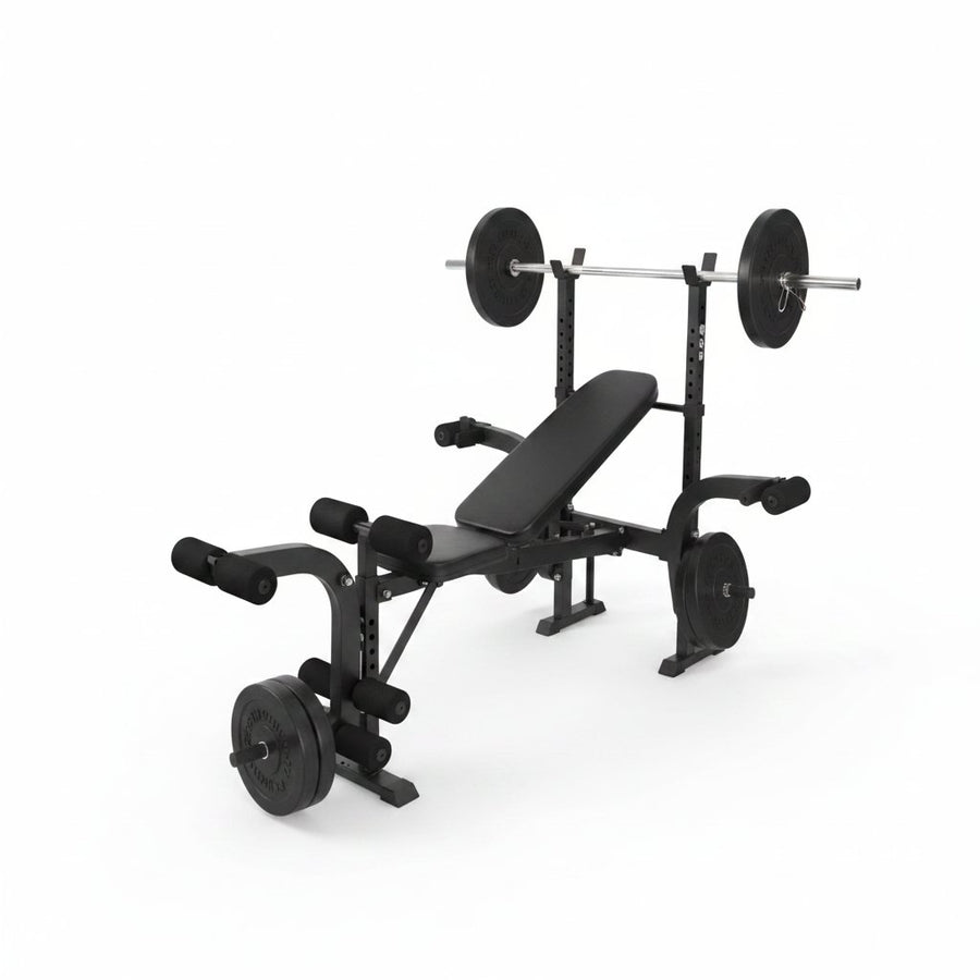 Banco de pesas multifunción con soporte y curl de piernas
