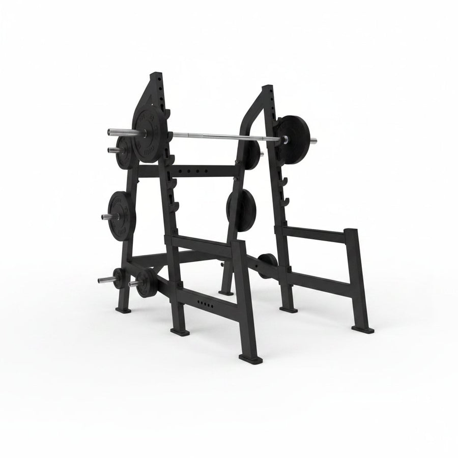Rack de sentadillas con soportes para discos (168 × 197 cm)